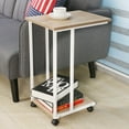 thumbnail image 5 of JJS Side End C Table for Sofa, Living Room Couch Table Snack Table That Slide Under for Small Spaces Oak/White, 5 of 5