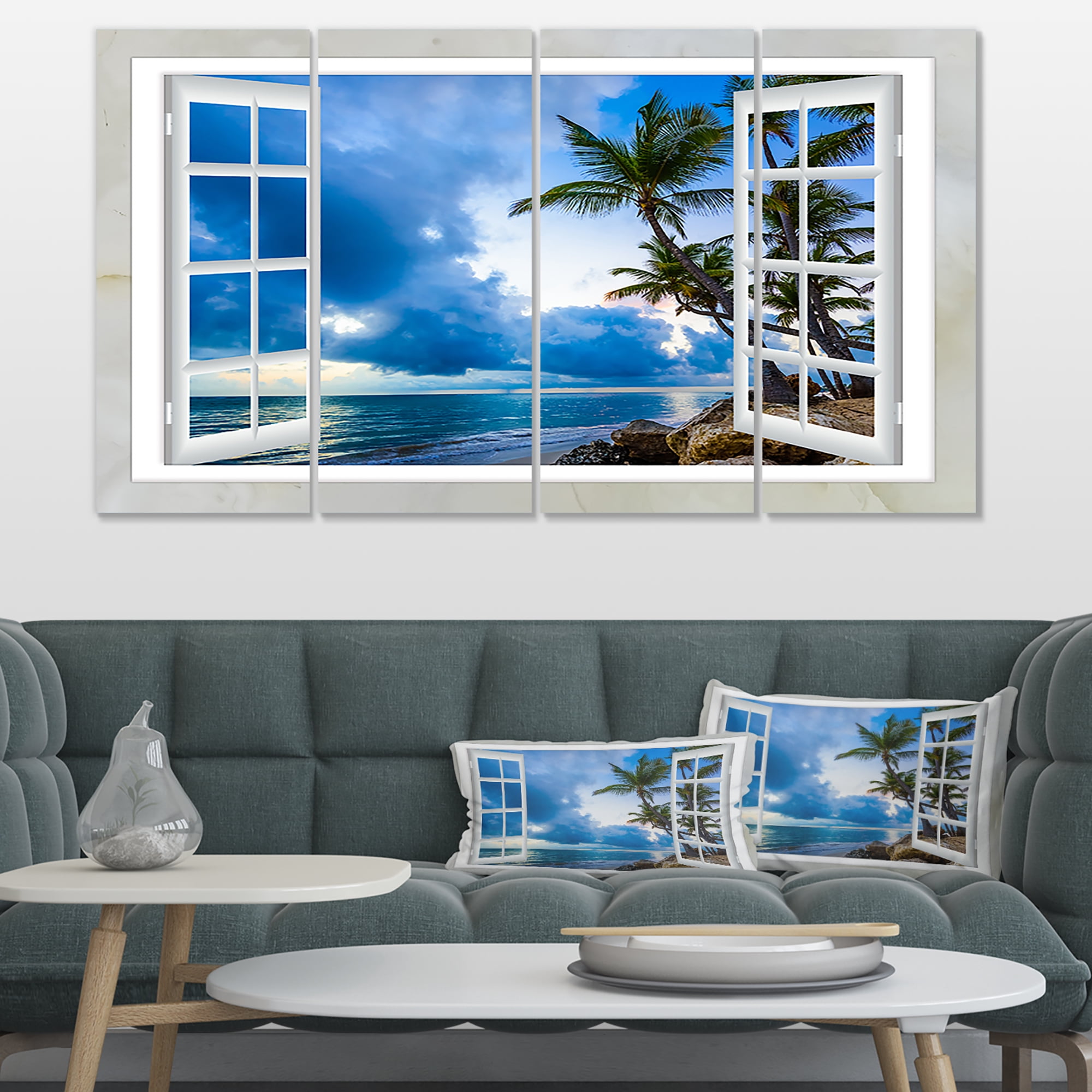 Designart 'Window Open to Cloudy Blue Sky ' Oversized Landscape Wall Art Print