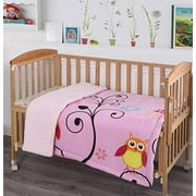 Couverture super douce et confortable pour bébé, 101,6 x 127 cm, couverture en sherpa rose pour filles, tout-petits, couverture design hibou rose jaune, matériau brillant et de qualité.