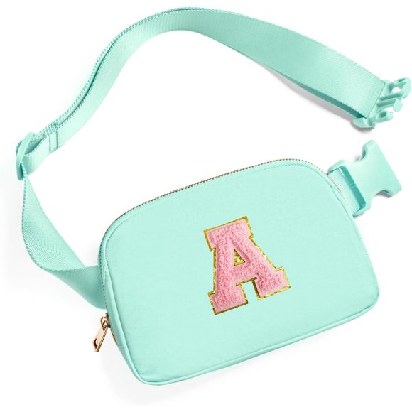 shiyou-Belt Bag Fanny Pack Crossbody Bags with Initial Letter Patch Cute Stuff Birthday Gifts for Teenager Girls Trendy Preppy Stuff for Teen Girls Cool Stuff for Teens, Mint Green, 7.8" x 2.4" x 5",