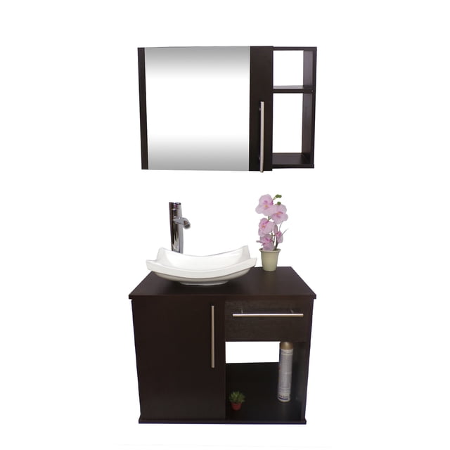 Combo de Gabinete para Baño con Puerta Y Cajón con Lavabo Y Monomando + Botiquín con Espejo