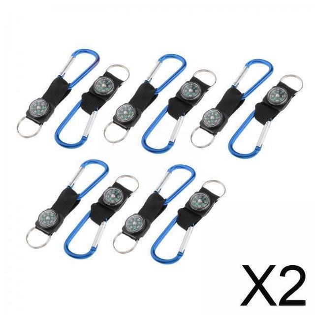 2x10 Uds Camping Mosquetón Brújula Llavero Equipo De Escalada Azul