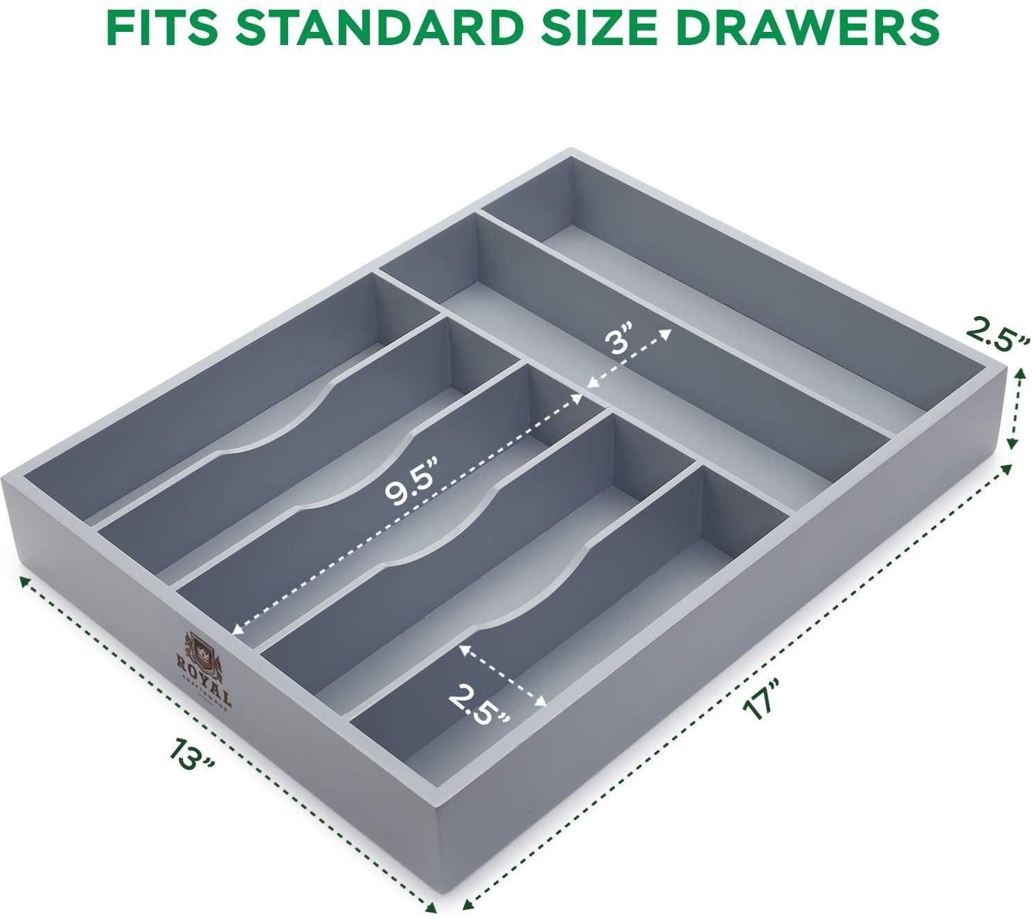 Bamboo Kitchen Drawer Organizer - Silverware Organizer/Utensil Holder and Cutlery Tray (Gray)