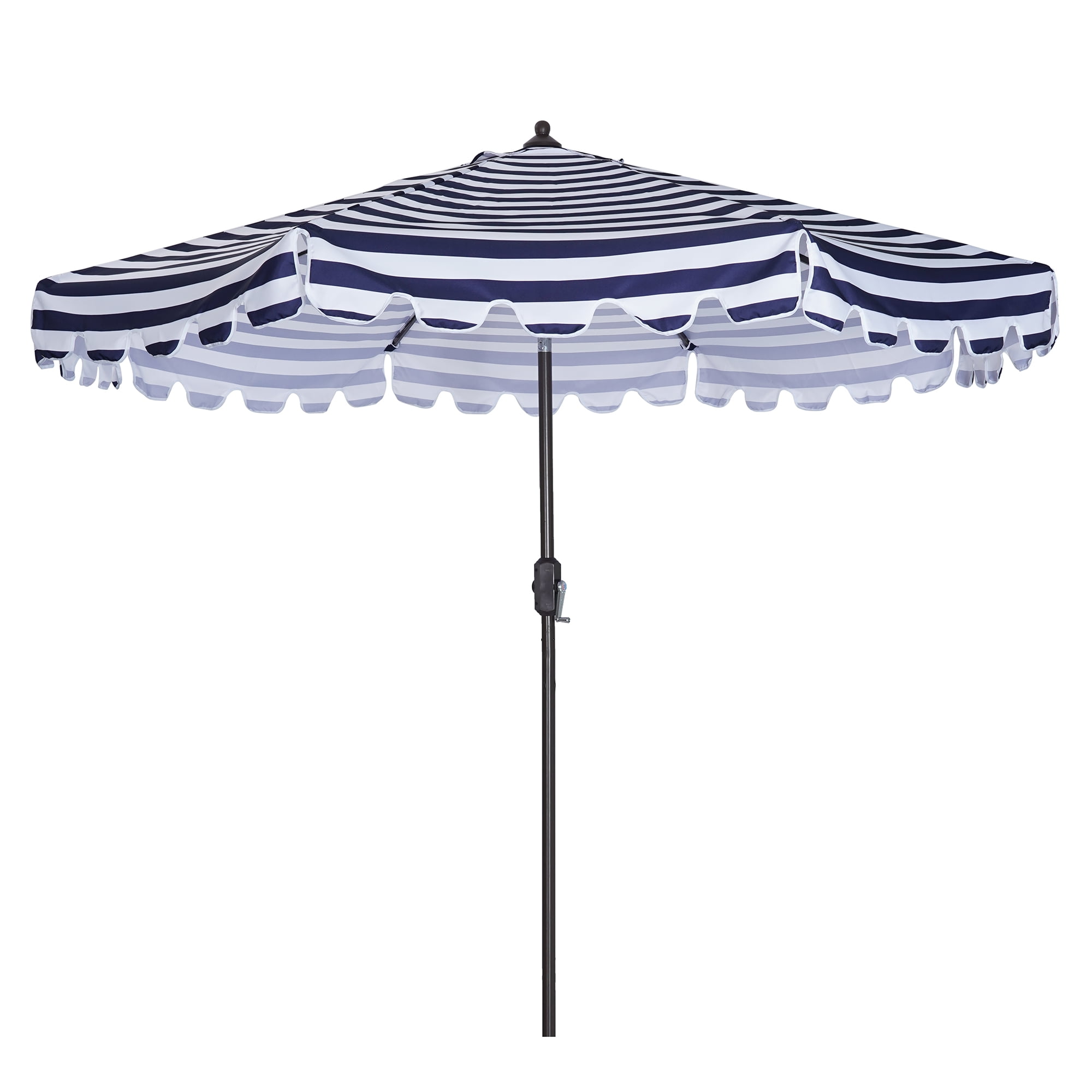 Kepooman 9 ft Solar Umbrella, Patio Umbrella Table Market Umbrella with Push Button Tilt and Crank for Garden, Deck, Backyard, Pool and Beach, Blue and White Stripes [Umbrella Base is not Included]