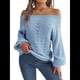 thumbnail image 1 of Tops de Crochet para Mujer, Suéteres con Hombros Descubiertos, Ropa de Playa de Punto Calado de Larga de Verano Azul M, 1 of 10
