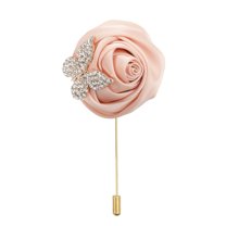 Uxcell Rose Lapel Pin for Men Suit with Leaf Chain Brooch Bean Pink