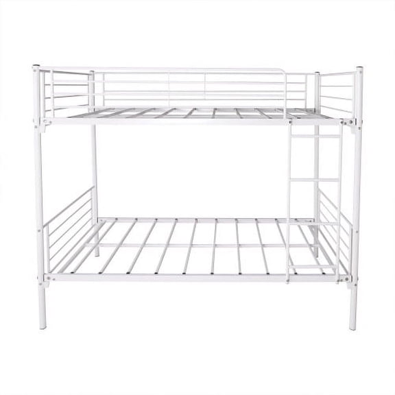Dtwnek Metal Bed Frame with Ladder, Twin over Twin Bunk Bed for Living Room, Bedroom, White