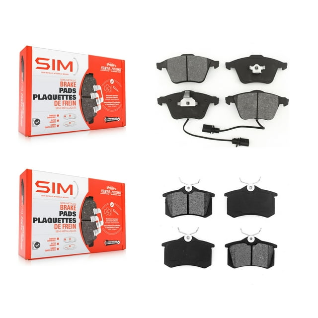 SIM Front Rear Semi-Metallic Brake Pads Kit for Car 2002 Audi A6 Quattro with 321mm Diameter Rotor Single Piston Caliper KSM-100560