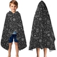 thumbnail image 3 of Black White Gothic Crystal Ball Bird Bat Pattern Hooded Bath Towel，50"x30" for Ages 3 To 12 Kids, Quick Dry Lightweight Soft Microfiber Hood Beach Towel Cover Up for Kids, 3 of 7