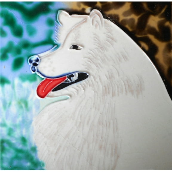 Samoyed ceramic art tile 6x6 inches with easel back
