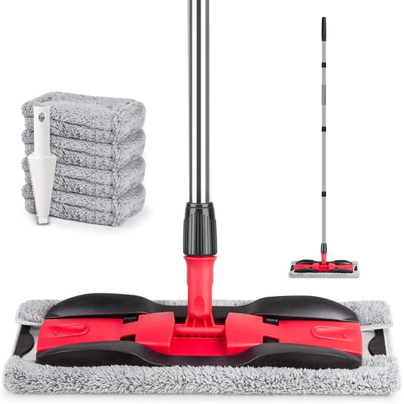 Microfiber Mops for Hardwood Floor Cleaning: Flat Mop with 4 Washable Pads 59" Adjustable Handle - Dust Dry Kitchen Bathroom Tile Laminate Wood Vinyl Home Commercial