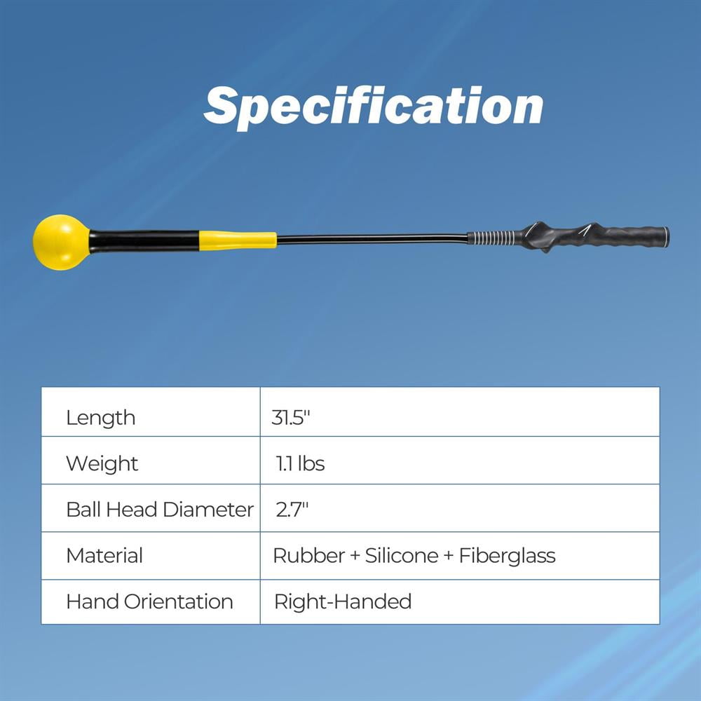 Topcobe 31.5 Inch Golf Swing Trainer Aid with Weighted Head for Grip Rhythm Balance-Yellow, Indoor Sports Equipment