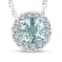 Pompeii 3/4ct Round Diamond & Aquamarine Halo Solitaire Pendant Necklace 14k White Gold