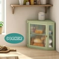 thumbnail image 2 of Corner Bread Box for Kitchen Countertop, Bamboo Wood Large Capacity Bread Storage Bin with Acrylic Wavy Door Panel, Green, 2 of 15