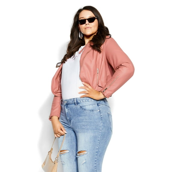 City Chic Women's Plus Size Cropped Fully Lined Biker Jacket
