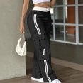 thumbnail image 3 of Women's Fashion Side Striped Straight Leg Pants Elastic Waist With Pockets Casual Sports, Black, Size L, 3 of 6
