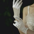 thumbnail image 5 of 1 Pair White Dress Gloves Satin Cloth Bride Gloves Wedding Dress Decoration With Plastic Imitation Pearls Party Wedding Banquet Concert Costume Accessories for Women 3.22×9.25in, 5 of 8