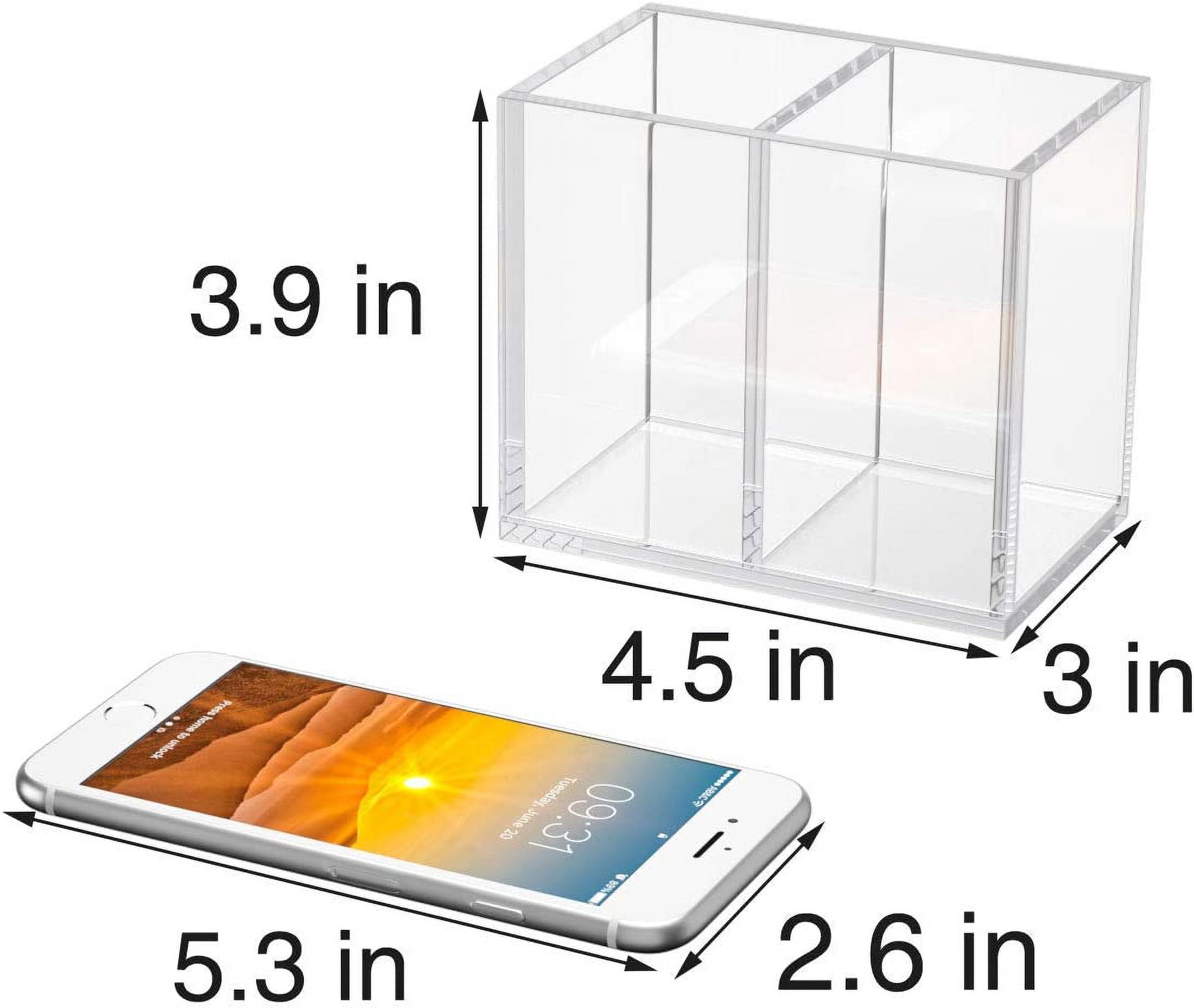 Acrylic Pen Holder 2 Compartments, Clear Pencil Organizer Cup for Countertop Desk Accessory Storage