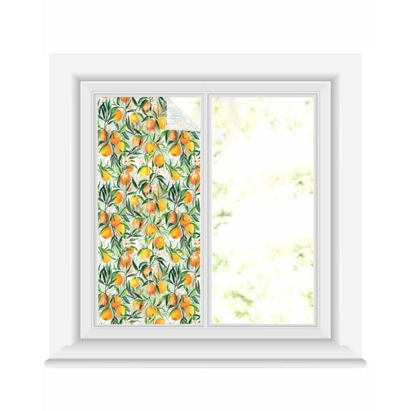 Window Privacy Film Summer Orange Stained Glass Window Film Decorative Sun Block Window Cover Pastoral Fruit Botanical Flowers Window Clings Static Adhesive Sticker for Bathroom 17.7"x39.3"