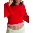 thumbnail image 2 of Liacowi Women Juniors Long Sleeve Knitted Pullover Lightweight Sweater Loose Patchwork Ribbed Knitwear Jumper Tops, 2 of 6