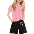 thumbnail image 2 of Gyexs Kids Girls Short Sets Size 2T-3T Summer Outfits 2 Piece for 2025 Cute Bowknot Print Short Sleeve Sport T-shirt and Shorts Preppy Tracksuits Z02-Pink 2-3 Years, 2 of 5
