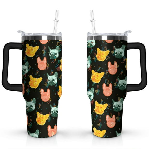 Personalized Dog Lover Gift Idea - 40oz Insulated Tumbler with Straw for Women - Non-Slip Handle Coffee Travel Cup