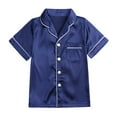 thumbnail image 6 of Jinhomg Kids Unisex Pajamas Sets Toddler Boys Girls 2Pcs Stain Silk Pjs Suits Short Sleeve Button Down Shirts and Lightweight Shorts Blue 5 Years, 6 of 9