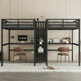 thumbnail image 2 of Twin Over Twin Metal Loft Bed with Double Desk and Wardrobe and Shelves with Electrical Outlet for Space Saving and Noise Reduction,Black, 2 of 9