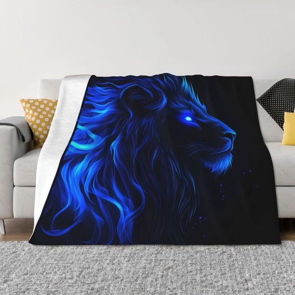 Throw Blanket for Couch - Blue Fire Lion Soft Comfy Lightweight Cozy Warm Throw Blanket, Fuzzy Plush Flannel Blanket & Throws for Sofa and Bed All Season