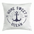 thumbnail image 1 of Anchor Throw Pillow Cushion Cover, Home Sweet Ocean Lettering on a Nautical Sketch with Worn Out Background, Decorative Square Accent Pillow Case, 20 X 20 Inches, Navy Blue and White, by Ambesonne, 1 of 2