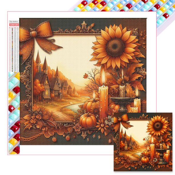 Con Cuentas Cuadradas 5D DIY Del Pared Cosecha Otoñal 45x45cm