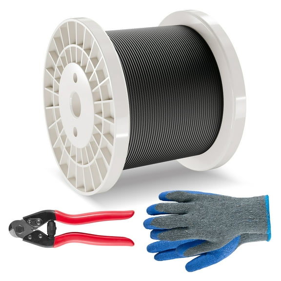 VEVOR Wire Rope Kit, 1/8" 500 ft 316 Stainless Steel Cable with Cutter and Gloves, 1600 lbs Breaking Strength, 7x7 Strands Core Marine Aircraft Grade for Handrail Stair Decking Fence Outdoors, Black