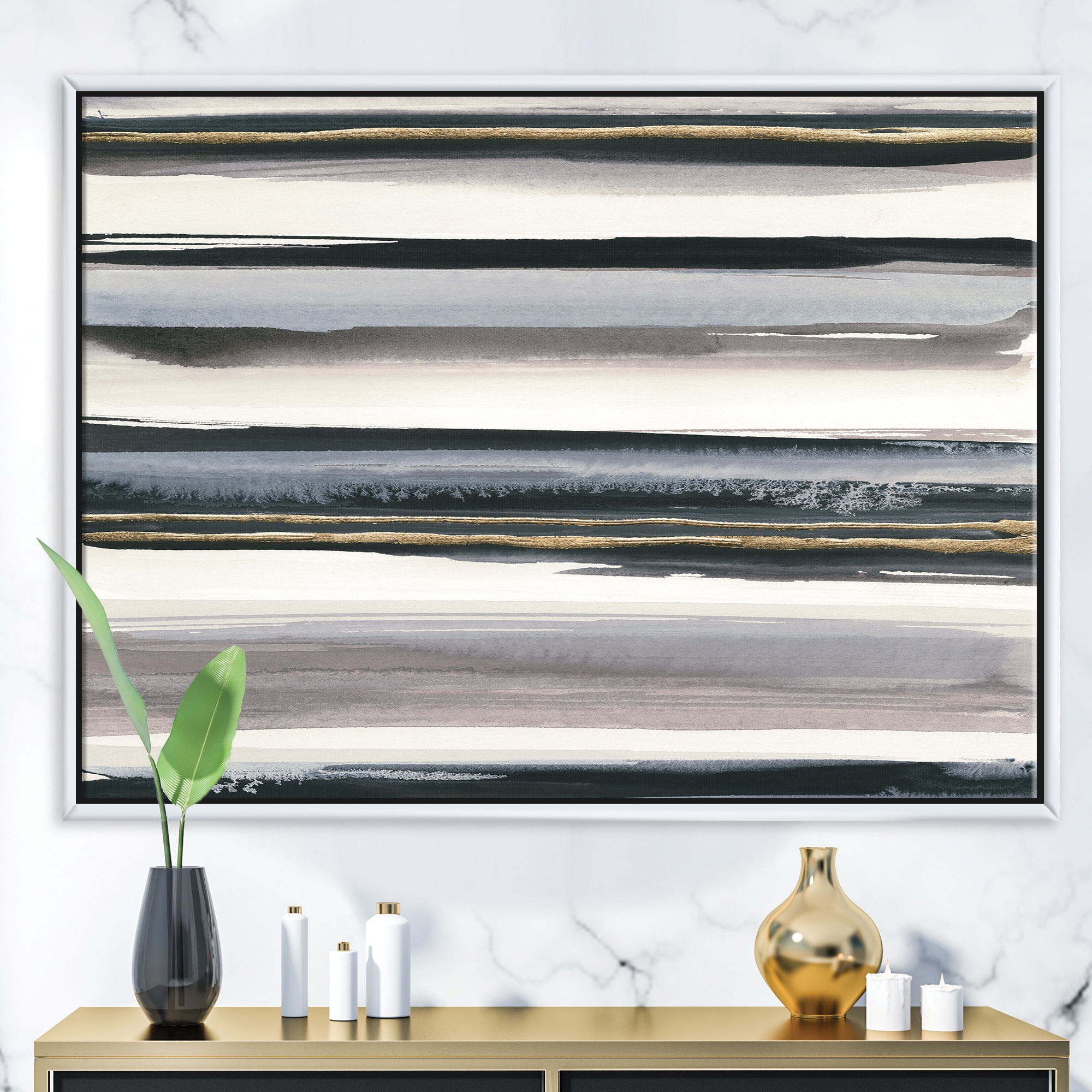Designart ' Gold Watercolor Amethyst I ' Modern & Contemporary Framed Canvas