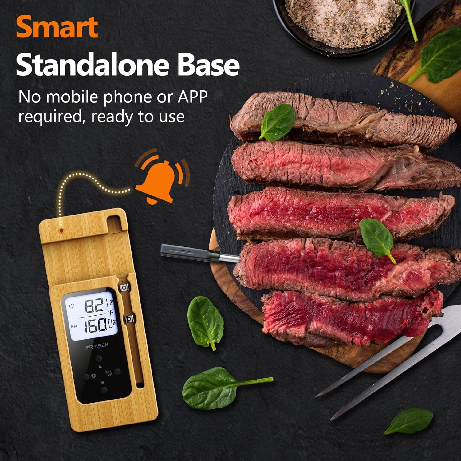 Wireless Meat Thermometer with LCD Display & Phone Alerts,  Heatproof Handle for BBQ,  Grilling