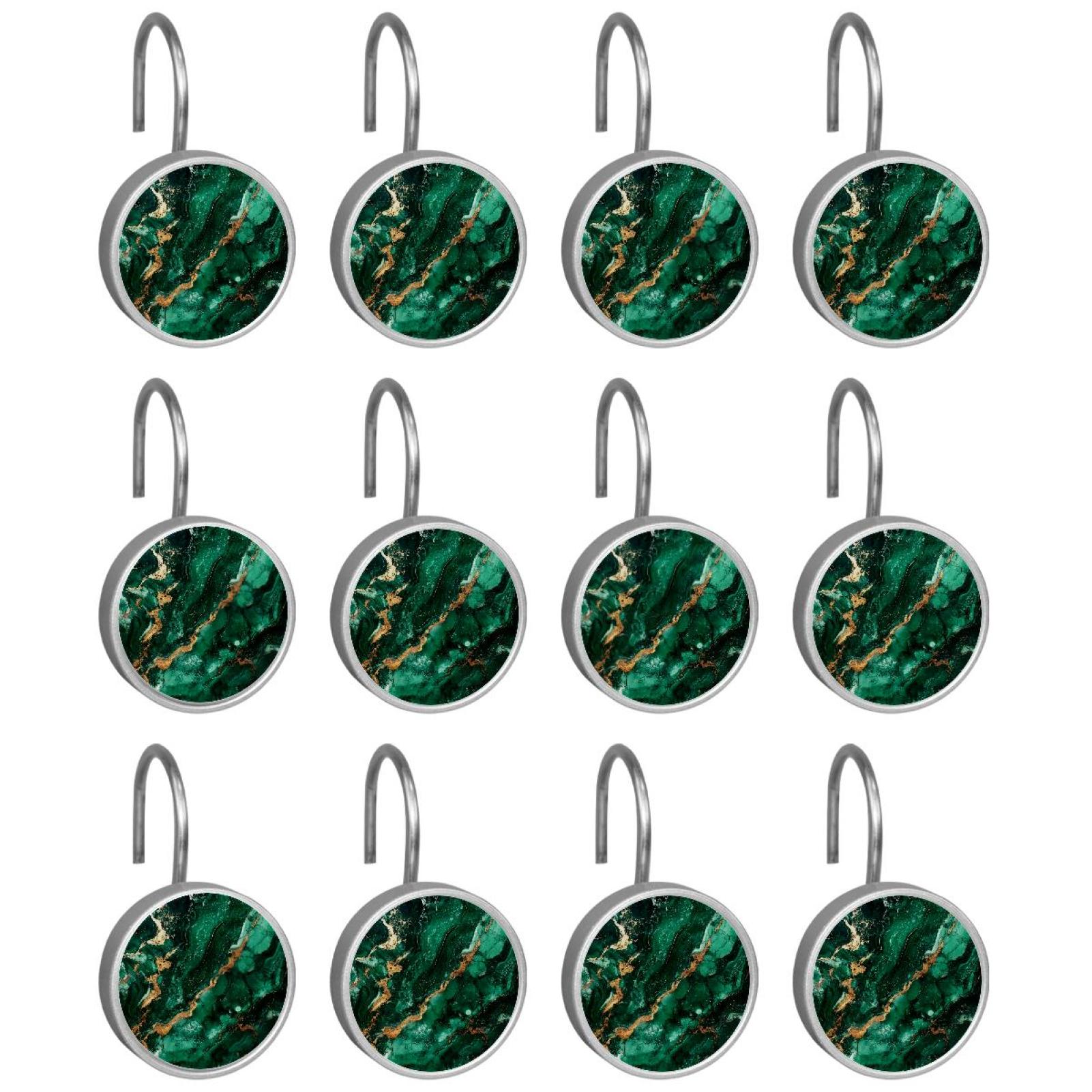 HemaKayy 12 Pcs Shower Curtain Hooks Bathroom Decorative Accessories Deep Emerald Marble
