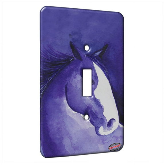 KuzmarK™ Single Gang Toggle Switch Wall Plate - Purple Clydesdale Abstract Horse Art by Denise Every