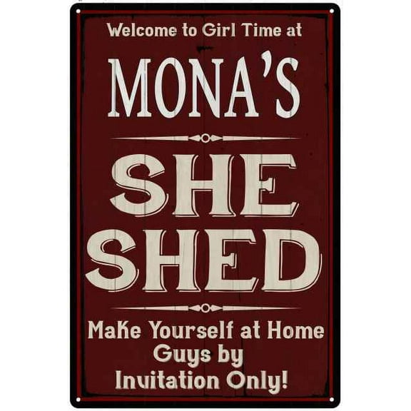 MONA'S She Shed Red Sign Lady Cave 8 x 12 High Gloss Metal 208120088424