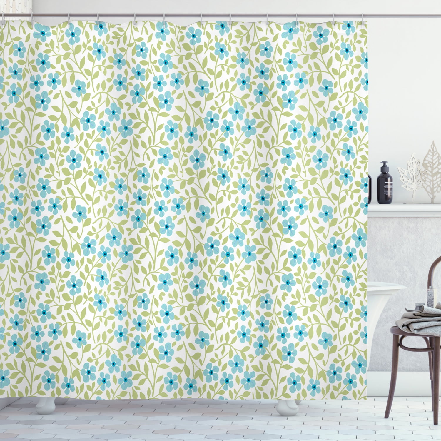 Spring Shower Curtain, Flourishing Petals Summer Daisies Vintage
