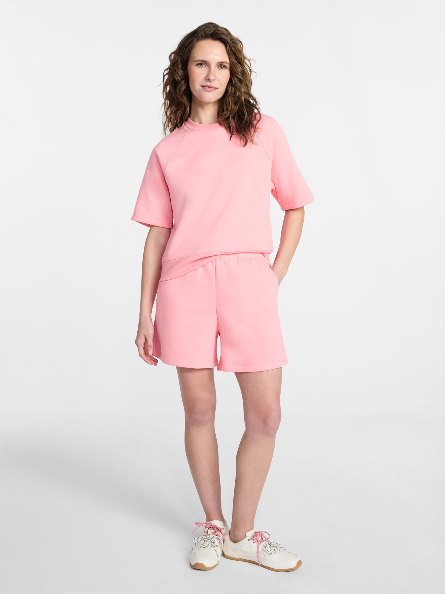 Time and Tru Women's Boxy Sweatshirt with Short Sleeves, Size XS-XXXL