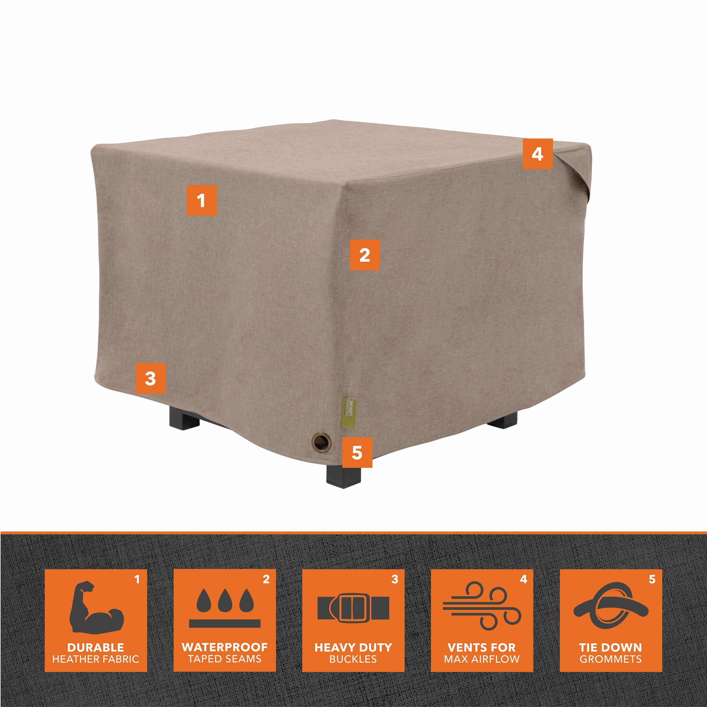 Modern Leisure Garrison Square Fire Pit Table Cover, Waterproof, 32" Square x 22"H, Sandstone
