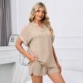 thumbnail image 4 of Defitshape Women's Casual Short Sleeve Pajama Set Shorts Pj 2 piece Sleepwear Elastic Waist Drawstring Sleep Nightwear Beige Medium, 4 of 4