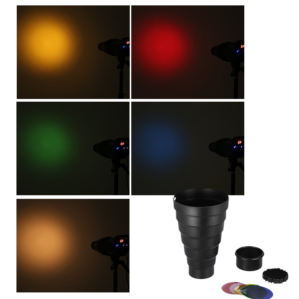 Andoer Snoot with Honeycomb Grid 5pcs Color Filter Kit for Elinchrom //Impact EX//Calumet Genesis// Interfit EX Flash Strobe