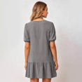 thumbnail image 3 of Women's Summer Puff Sleeve Mini Dress, Casual Crewneck Ruffle Hem Babydoll Dress, Loose Fit Tiered Shift Sundress, 3 of 4