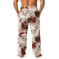 thumbnail image 4 of WTOBBY Mens Christmas Flannel Sleep Pants with Festive Print Pockets, Soft Fleece-Lined Lounge Pants for Holiday, Cozy Winter PJ Bottoms for Men,Light pink 2XL, 4 of 6