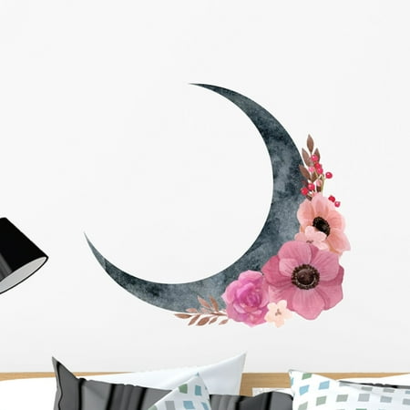 Crescent Decal - Bohemian Anemones Crescent Moon Wall Decal Wallmonkeys Peel and Stick Graphic (24 in H x 24 in W) WM502684