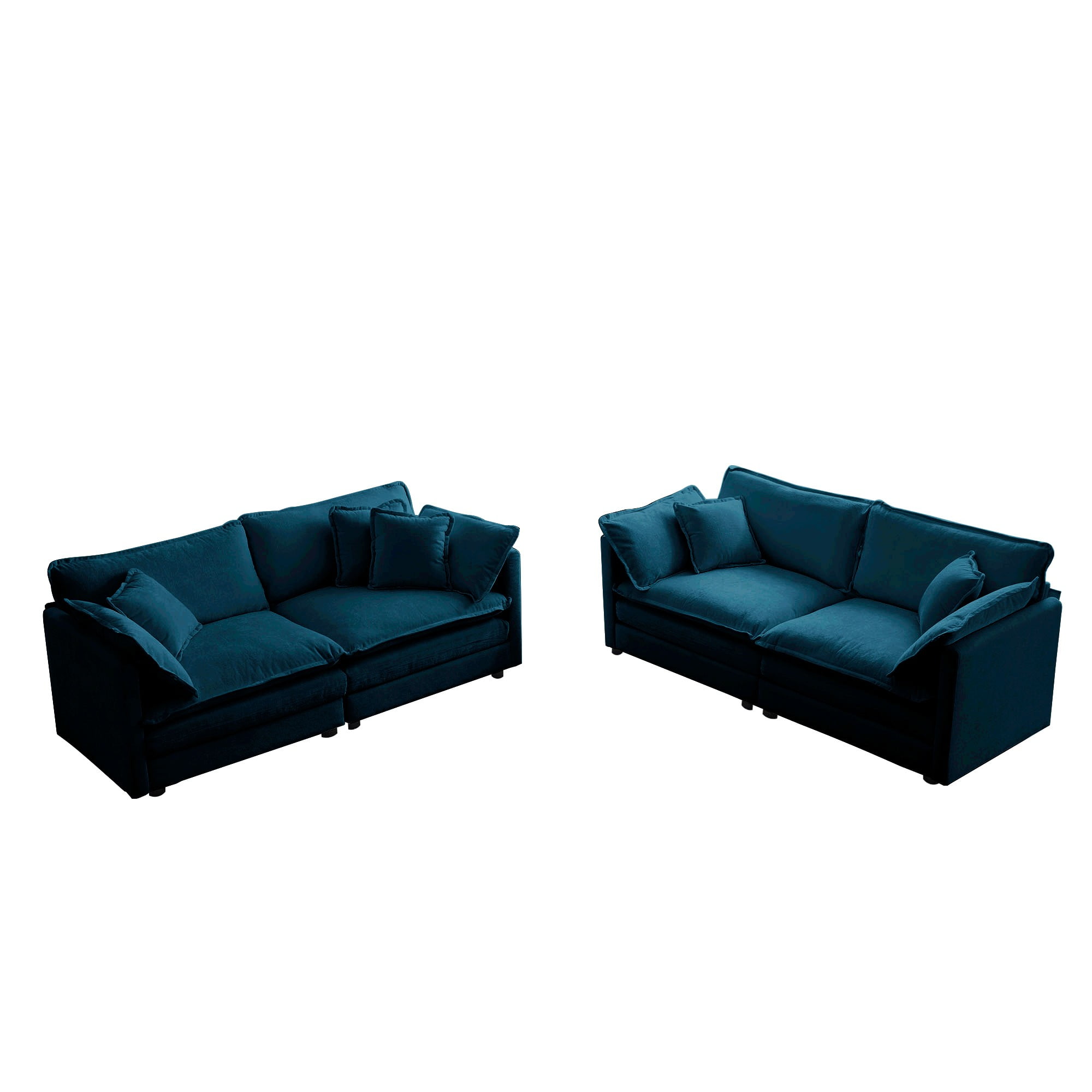 2 - Piece Living Room Set, 2 Pieces Upholstered Loveseat and Couch for Home Office Lounge, Sofa Set of 2, 2-Piece (2+2 Seat) Couch Set for Living Room (Blue)