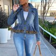 thumbnail image 4 of Moda mujer manga larga Tops prendas de vestir vaquero cuello vuelto chaqueta abrigo Pompotops  gfhjh14047, 4 of 6
