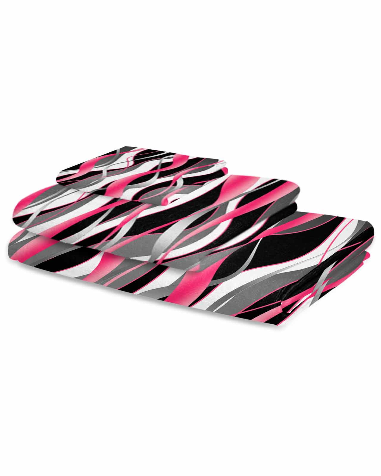 Pink Stripe Bath Towels for Bathroom Set,Luxury Microfiber Towels Gifts for Women,Beach Kitchen Hand Hair Face Towel and Dish Washcloth,Gradient Grey Moire Geometric Modern Abstract Towels+Set