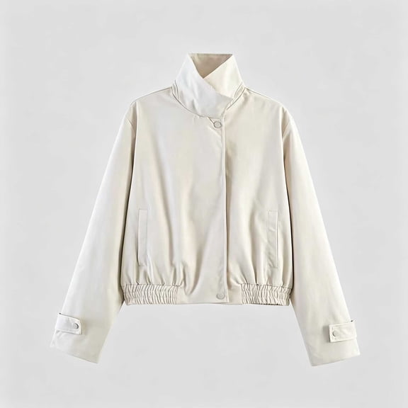 Blmnix Jacket for Women Windbreaker Motorcycle Jacket Trench Coat for Women Snap Rain Jacket Zip Up Beige Cropped Long Sleeve Jackets for Women Trendy