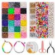 LANGTAIMU 7360Pcs Flat Clay Beads Kit 24 Colors 6mm, Letter Beads, Smiley Face Beads for DIY Bracelets Necklaces Earrings Jewelry Making Gift for Girls